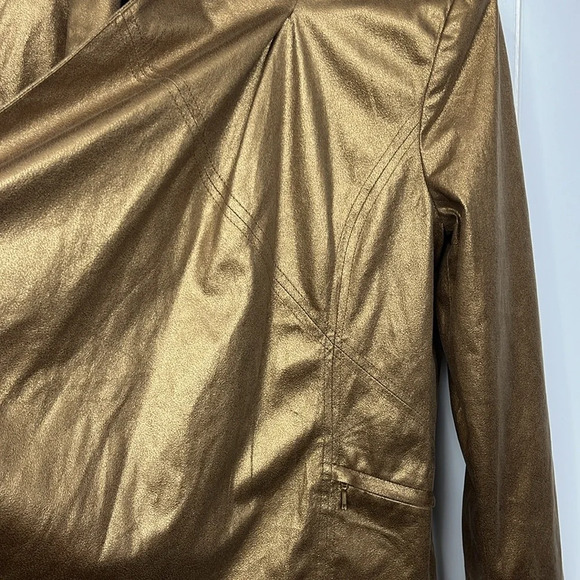 Style & Co Womens Jacket Gold S Open Front Zip Pockets Lined Shoulder Pads Chic - Picture 7 of 13